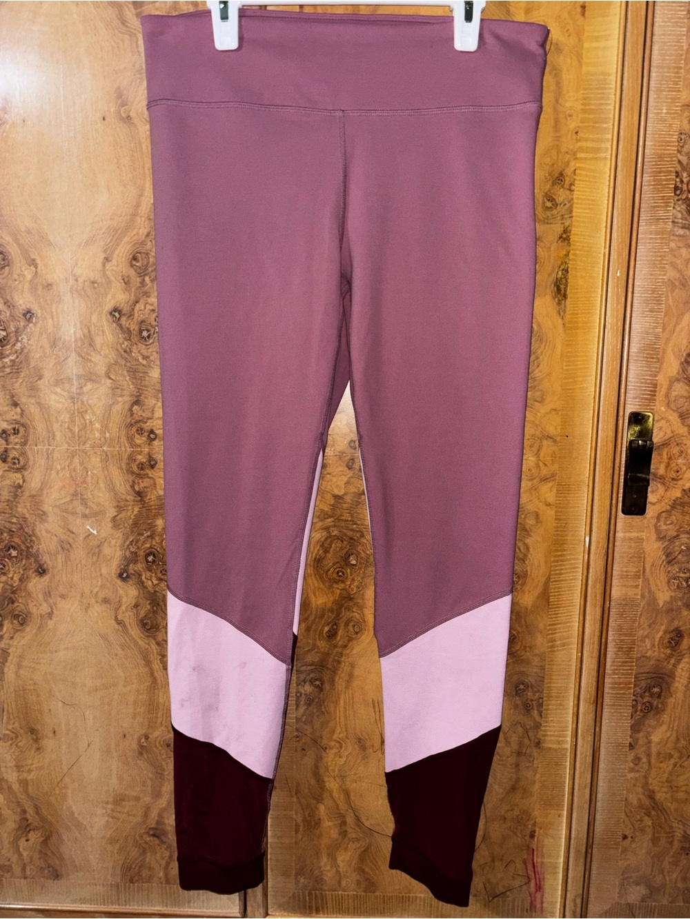 Ladies Colorblock Active Leggings in Mauve and Light Pink size M
